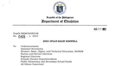 oplan baklas deped|DepEd Memorandum No. 048, s. 2023 : 2023 Oplan Balik Eskwela.